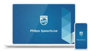 Animation eines Laptops und Smartphones mit Philips SpeechLive Hintergrund