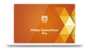 Animation eines Laptops und Smartphones mit Philips SpeechExec Pro Hintergrund