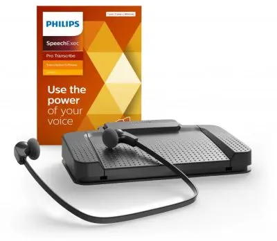 Philips SpeechExec mit Pedal und Kopfhörern