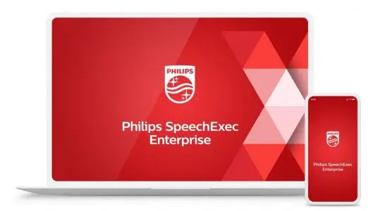 Animation eines Laptops mit Philips SpeechExec Enterprise